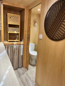 un baño con inodoro y lavabo en Tiny House, en Saint-Laurent-de-Cerdans 19 fotos más