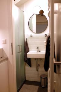 un baño con lavabo y espejo en Blaue Gans, en Oderberg