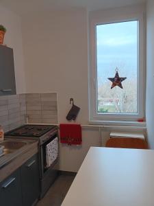 Η κουζίνα ή μικρή κουζίνα στο Familienfreundliches Apartment in Tiszafüred