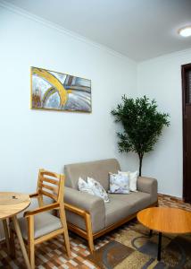 多多马JMG Homes的客厅里有一张沙发和一张桌子。