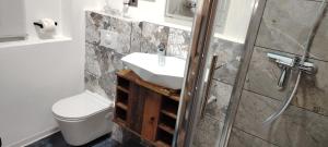 Ferienwohnung Apartment Fewo Alojamiento Casa Demy في بابينهاوزن: حمام مع حوض ومرحاض +18 صورة