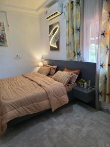 圣佩德罗Résidence Éden San pedro的一间卧室，配有一张大床和一扇窗户。