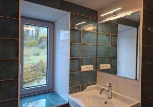 a bathroom with a sink and a mirror at Resort Papírna50 in Černý Dŭl