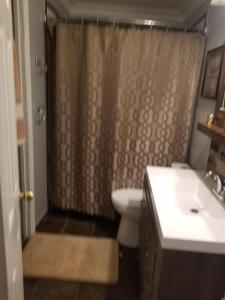 une salle de bains avec douche, toilettes et lavabo dans l'établissement Home away from Home Comfort, à Savannah 19 autres photos
