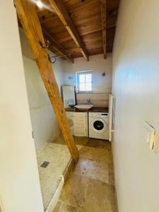 La Petite Maison Dans Les Vignes في Chamaret: مطبخ صغير مع غسالة ومجفف