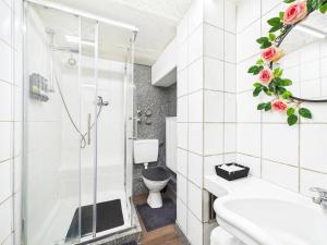 Apartment in Kordel في Kordel: حمام مع دش ومرحاض