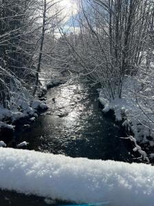 a river with snow on the side of it at Ferienhaus Albmatte-Sauna im Haus-gemütliche Apartments in St. Blasien