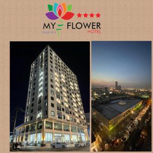un collage de tres fotos de un edificio en MyFlower 3 Hotel, en Erbil