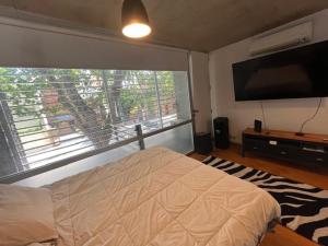 een slaapkamer met een bed en een flatscreen-tv bij Vilella Live in Buenos Aires