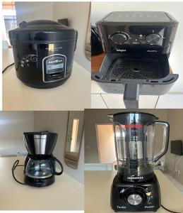 four different pictures of a blender and a processor at Rosa Serena - Conforto, silêncio e garagem - Casa com 2 quartos, próximo a rodoviária e aeroporto in Palmas