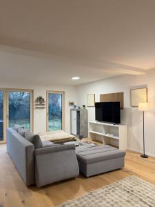 a living room with a couch and a flat screen tv at My Deer Apartment in Vienna