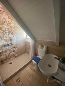 a bathroom with a toilet and a sink at Giorgos House Attic in Gialova +5 photos