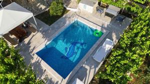 einen Blick über einen Pool mit grünem Ball in der Unterkunft Apartment Pula, Istria 18 in Veli Vrh