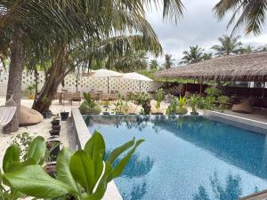 Belena Maldives في ثودو: حمام سباحة في منتجع به أشجار النخيل