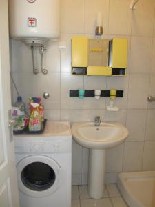 ein kleines Bad mit einem Waschbecken und einer Waschmaschine in der Unterkunft Apartment Annika in Tivat