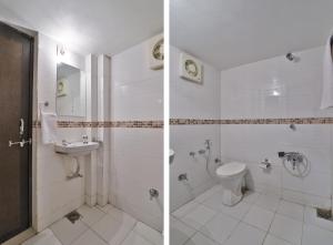 Dos imágenes de un baño con inodoro y lavabo. en Hotel O Milan Party Hall, en Vadodara 40 fotos más