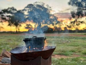 a pot sitting on top of a fire pit at Meralda Station in Cobar