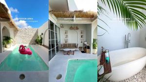 a house with a swimming pool and a bath tub at Semasa Jogja Villa in Adi Sutjipto