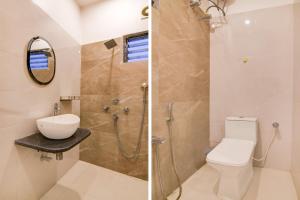 two pictures of a bathroom with a toilet and a shower at Collection O Dattapukur Railway Terminal Kolkata in Bārāsat