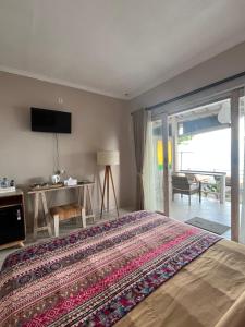 a bedroom with a large bed and a television at VnS Beachfront Guesthouse in Nusa Penida