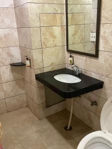 a bathroom with a sink and a toilet at Hotel Solitaire in Ambāla Cantonment