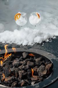 two birds standing over a fire pit with snow at Dialog Kokhta in Bakuriani