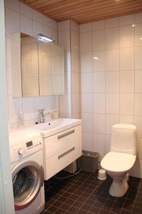 un bagno con lavatrice e WC di Villa Ilves A a Syöte