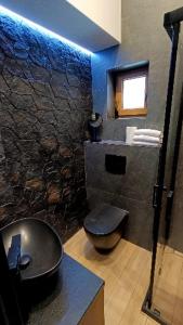 a stone bathroom with a sink and a toilet at Miejscówka Werlas in Werlas