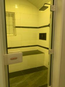 a bathroom with a shower with a sink at Ozin Retreat And Wellness Home in Ikeja