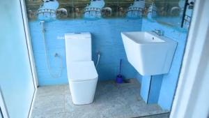 a bathroom with a white toilet and a sink at Kataragama leopard One Villa Yala in Gotamegama