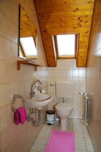 a bathroom with a sink and a toilet at Gabis-ferienwohnung in Schwörsheim