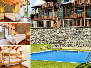 a collage of photos with a house and a pool at Cal Fontcitrana, casa de montaña in Llivia