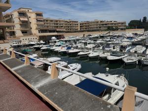 a bunch of boats are docked in a marina at Marco Polo 3 pers pool in Mandelieu-La Napoule