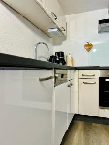 Kuchyň nebo kuchyňský kout v ubytování Ferienwohnung Im Weingewölbe