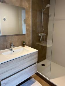 un baño con lavabo y ducha en Clos du Régrillon, en Pélussin 60 fotos más