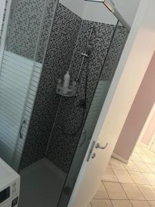 een douche met een glazen deur in een badkamer bij Emy House in Azzano San Paolo