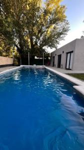 a large blue swimming pool next to a building at Piccolo Posto in Neuquén