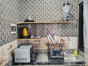 Résidence Lacasa في أبيدجان: مطبخ مع حوض وميكروويف