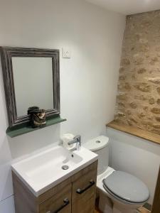 een badkamer met een toilet, een wastafel en een spiegel bij Domaine de Jarville in Aufferville +11 foto's