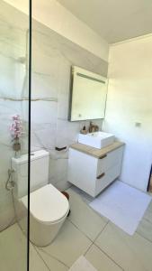 a white bathroom with a toilet and a sink at Vi la dous Kreyol in Sainte-Rose +10 photos