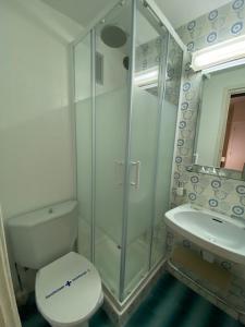 un bagno con doccia, WC e lavandino di Casa Tere Panticosa a Panticosa Altre 16 foto