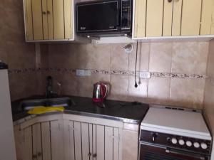 a small kitchen with a sink and a microwave at Sueño magico in Chapadmalal