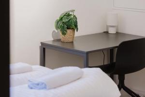 a desk with a chair and a table with a plant at Copenhagen Studio Double Bed and Kitchen 3 in Copenhagen