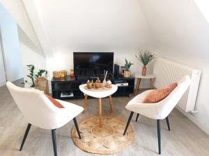 Μια τηλεόραση ή/και κέντρο ψυχαγωγίας στο Charmant T1 au cœur du centre historique de Dinan