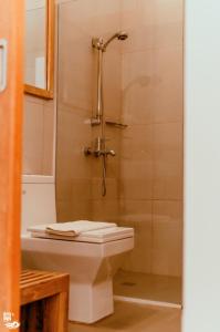 a bathroom with a shower with a toilet and a sink at Bay's Inn Resort in Baler
