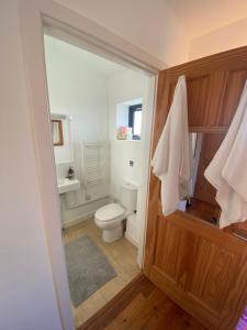 a bathroom with a toilet and a sink at Speuran Mora in Saasaig