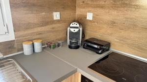 a kitchen counter top with a toaster and a toaster at Karanasiou Apartment in Tríkala