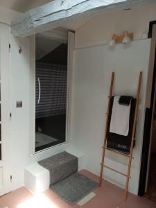 a room with a window and a ladder and a mirror at Les Hirondelles in Saint-Georges-sur-Layon