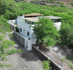 an aerial view of a white building with a tree at Casa Archipel - Lagedos in Ribeira Fria