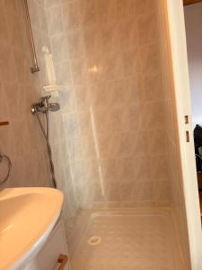 un baño con ducha y lavabo en Studio, en Pleuven